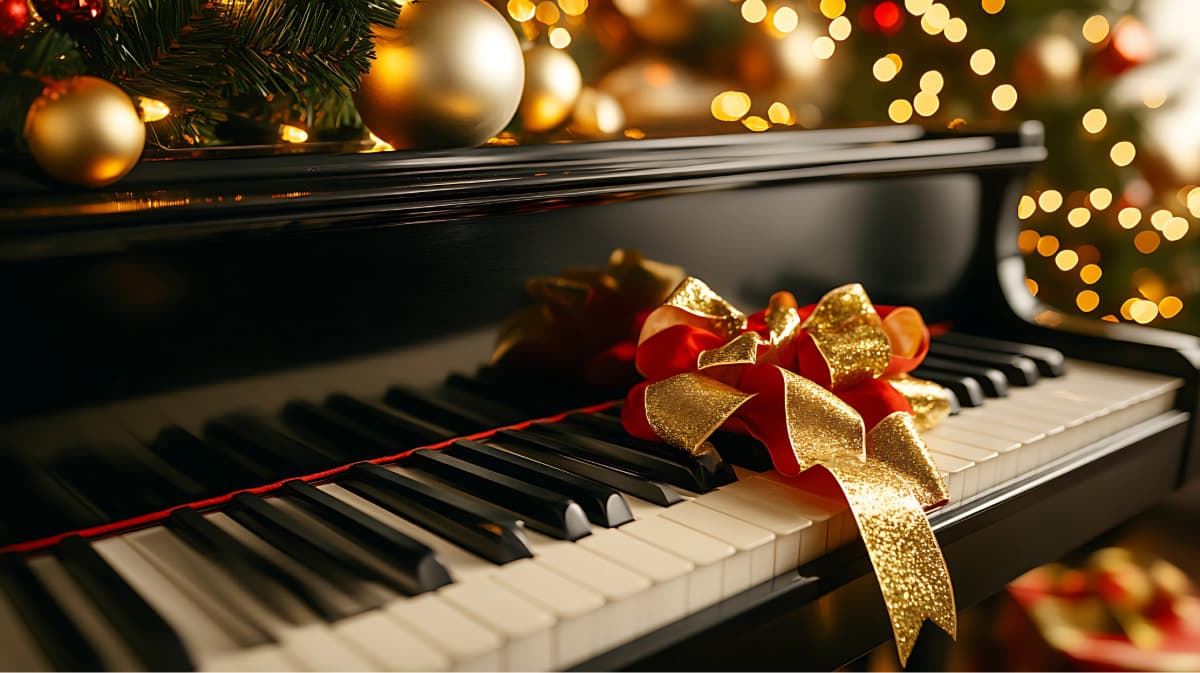 piano ready to be gifted over the holidays